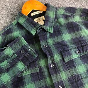 LL Bean Chamois Cloth Shirt Mens XL Green Blue Heavy Flannel Button Tartan Y2K